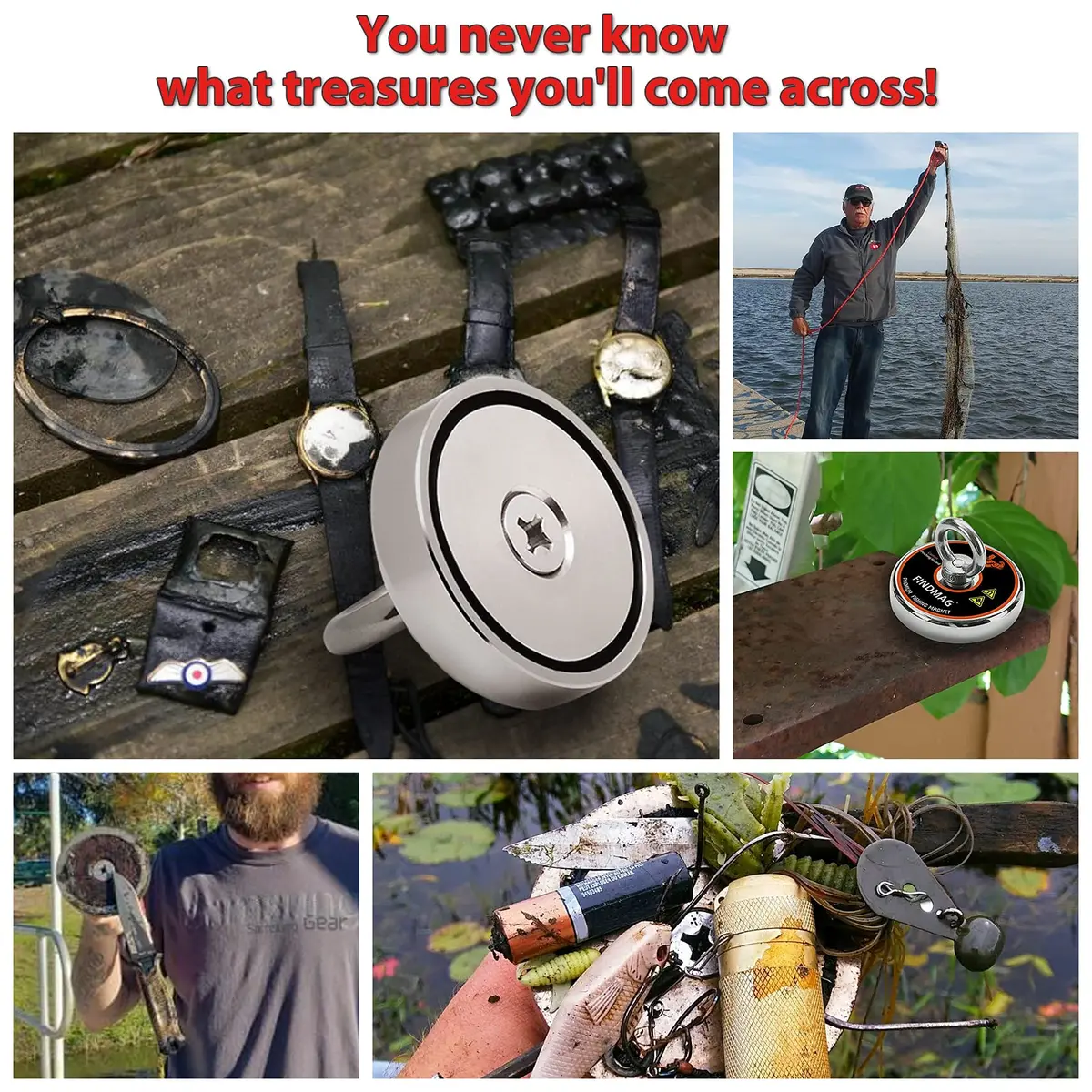 FINDMAG 1500 LBS Fishing Magnet Kit 120mm (4.72 Inch) Diameter | Heavy Duty Neodymium Magnet for Treasure Hunting - view 5