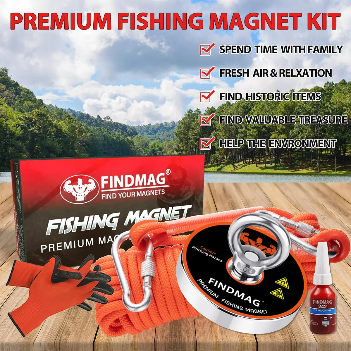 FINDMAG 1500 LBS Fishing Magnet Kit 120mm (4.72 Inch) Diameter | Heavy Duty Neodymium Magnet for Treasure Hunting - view 3