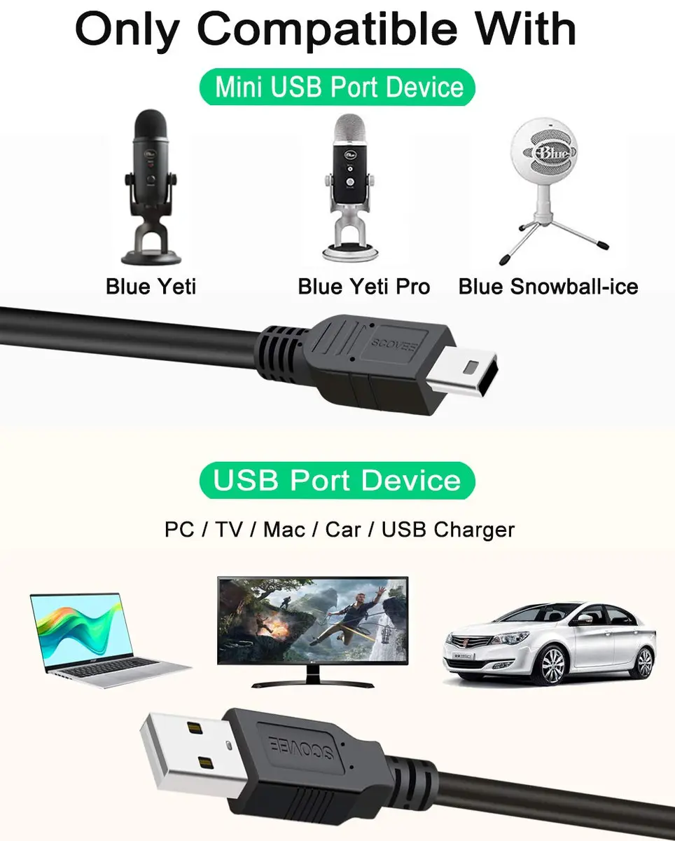 SCOVEE Replacement USB Cable Power Cord for Blue Yeti Recording Microphones MIC,6ft | Durable, Compatible with Blue Yeti & Snowball iCE - view 2