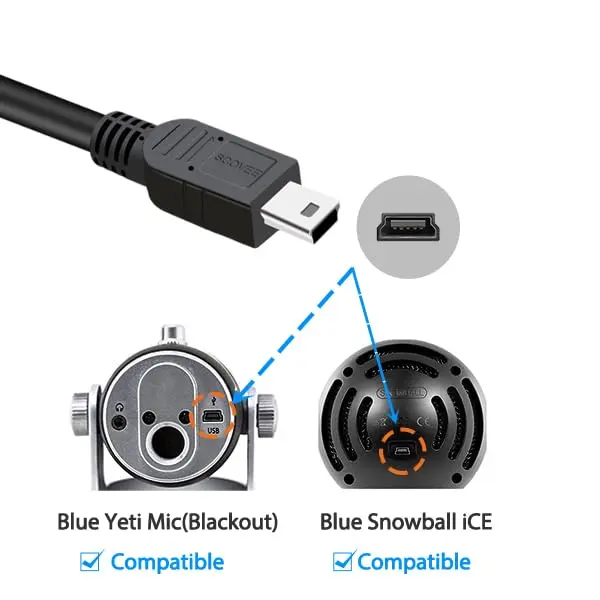 SCOVEE Replacement USB Cable Power Cord for Blue Yeti Recording Microphones MIC,6ft | Durable, Compatible with Blue Yeti & Snowball iCE - view 4