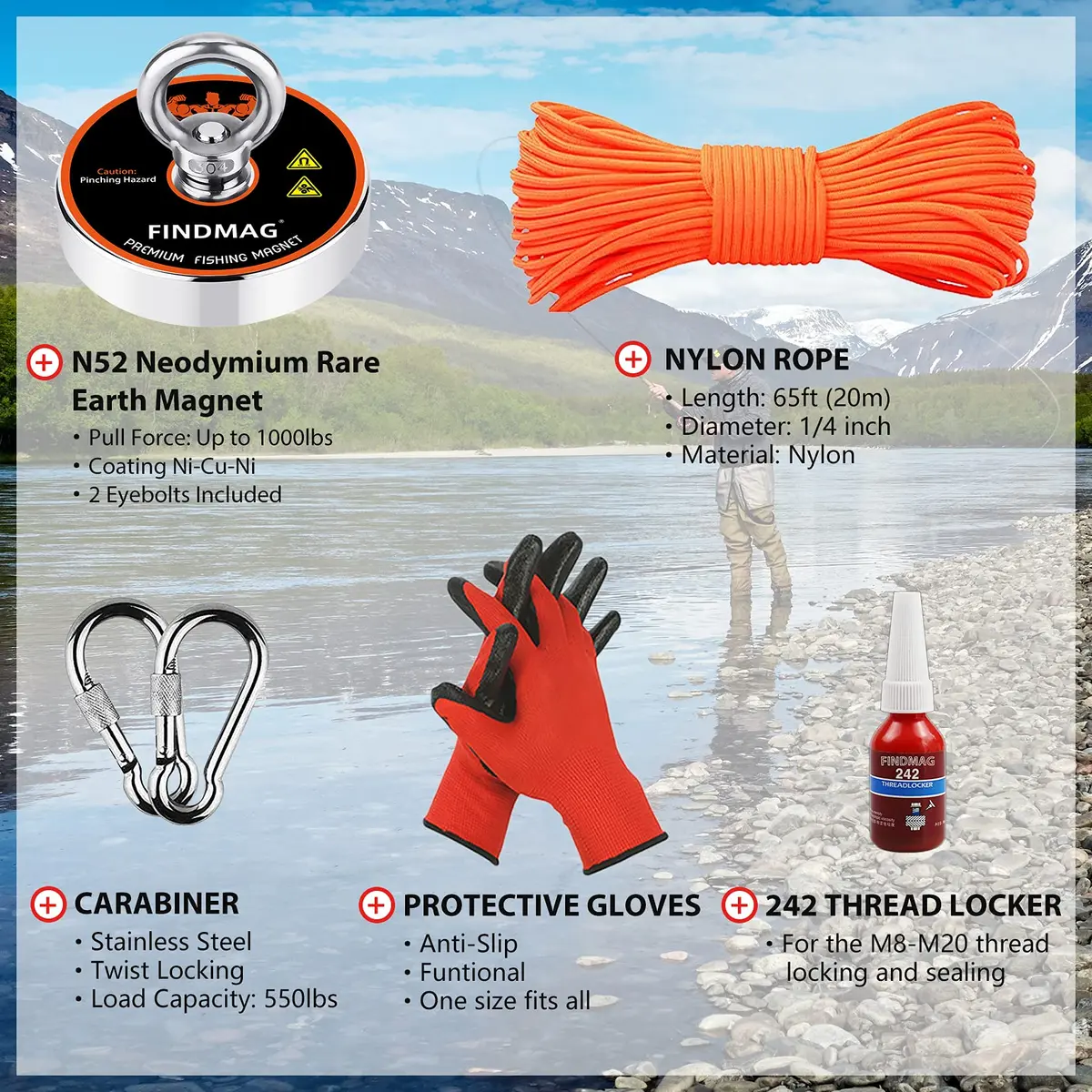 FINDMAG 1000 LBS (454KG) High Power Fishing Magnet Kit | Salvage Treasure Underwater - view 2