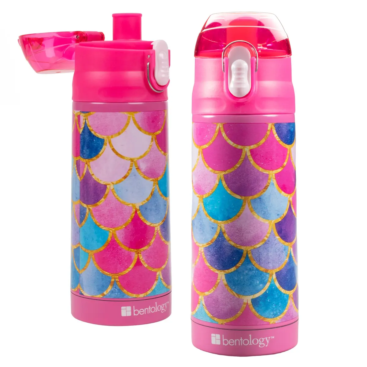 Bentology Stainless Steel Insulated Water Bottle for Kids, Mermaid 370ml (13 Oz) | Spill-Proof Lid & Built-In Spout - main product image
