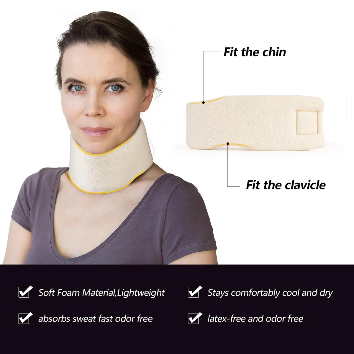 Cozyhealth Soft Foam Neck Brace Universal Cervical Collar L | 7.6cm Depth, Adjustable Neck Support for Pain Relief - view 3