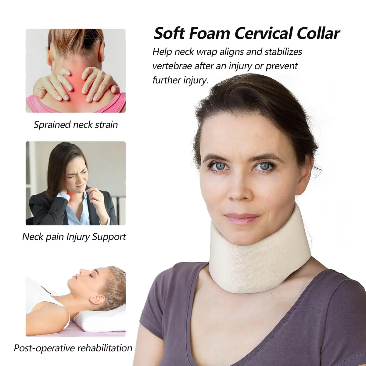 Cozyhealth Soft Foam Neck Brace Universal Cervical Collar XL | 3" Depth, Adjustable Neck Support for Sleeping - view 7