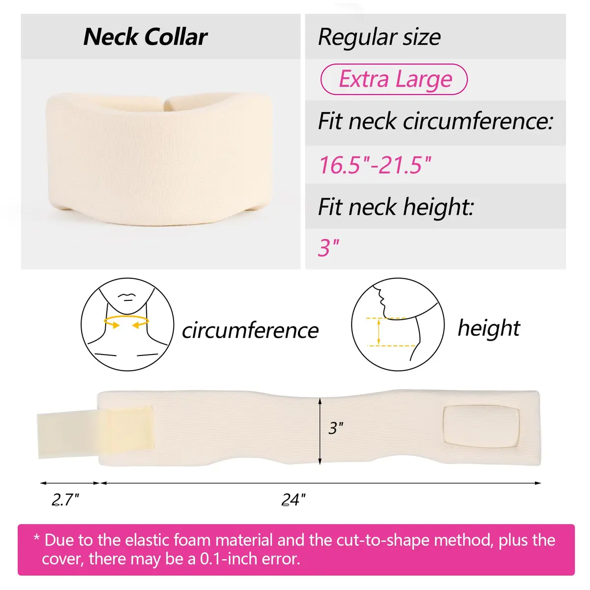 Cozyhealth Soft Foam Neck Brace Universal Cervical Collar XL | 3" Depth, Adjustable Neck Support for Sleeping - view 2