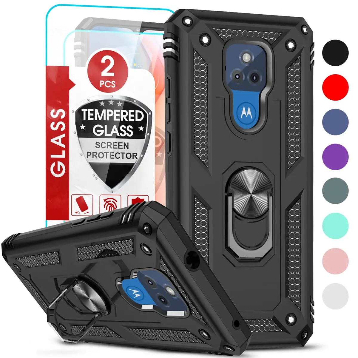 LeYi Heavy Duty Shockproof Case with Kickstand & 2 Screen Protectors for Moto G Play 2021 (Black) - main product image