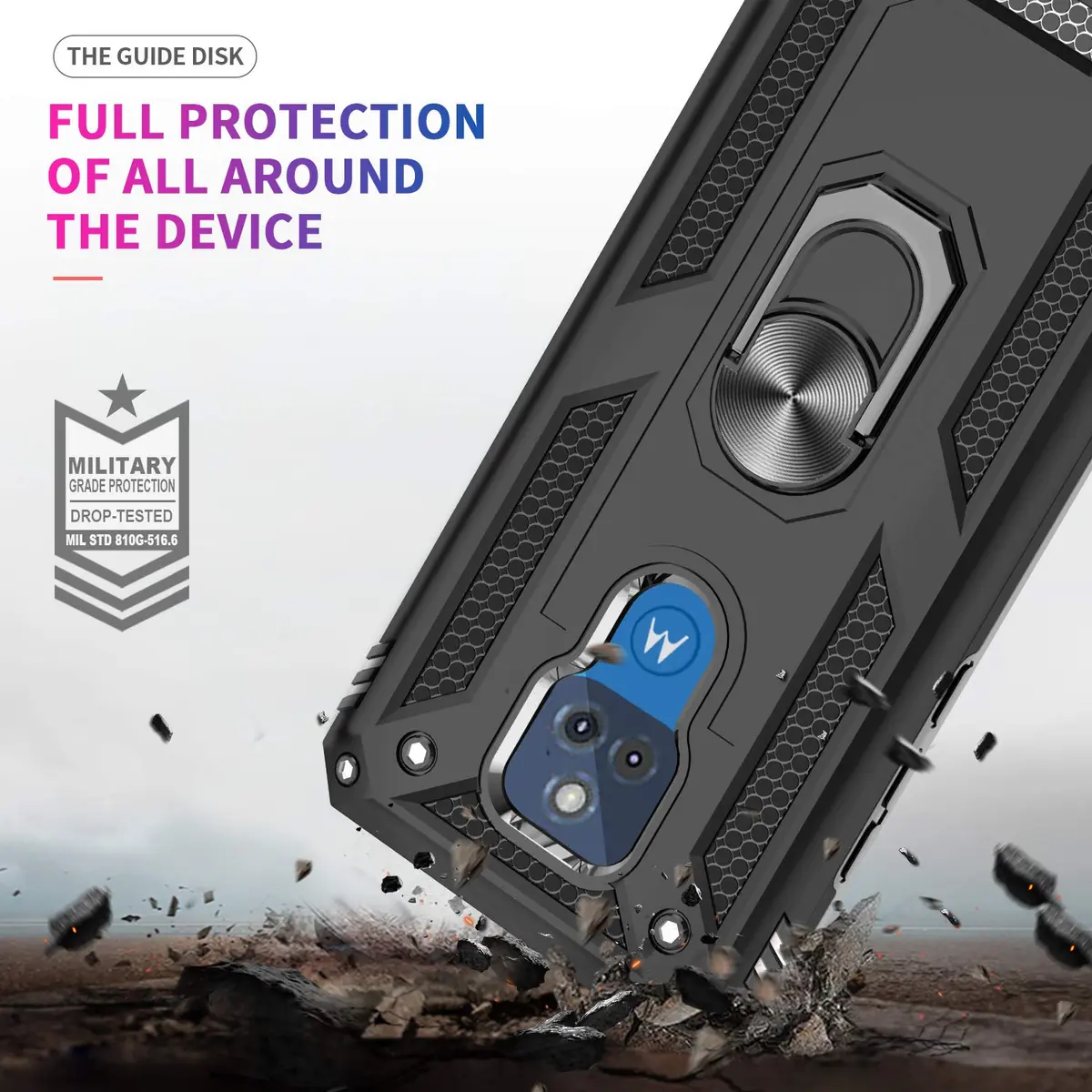 LeYi Heavy Duty Shockproof Case with Kickstand & 2 Screen Protectors for Moto G Play 2021 (Black) - view 6