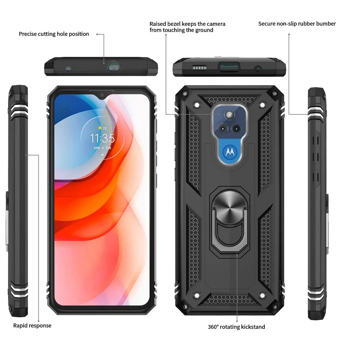 LeYi Heavy Duty Shockproof Case with Kickstand & 2 Screen Protectors for Moto G Play 2021 (Black) - view 3