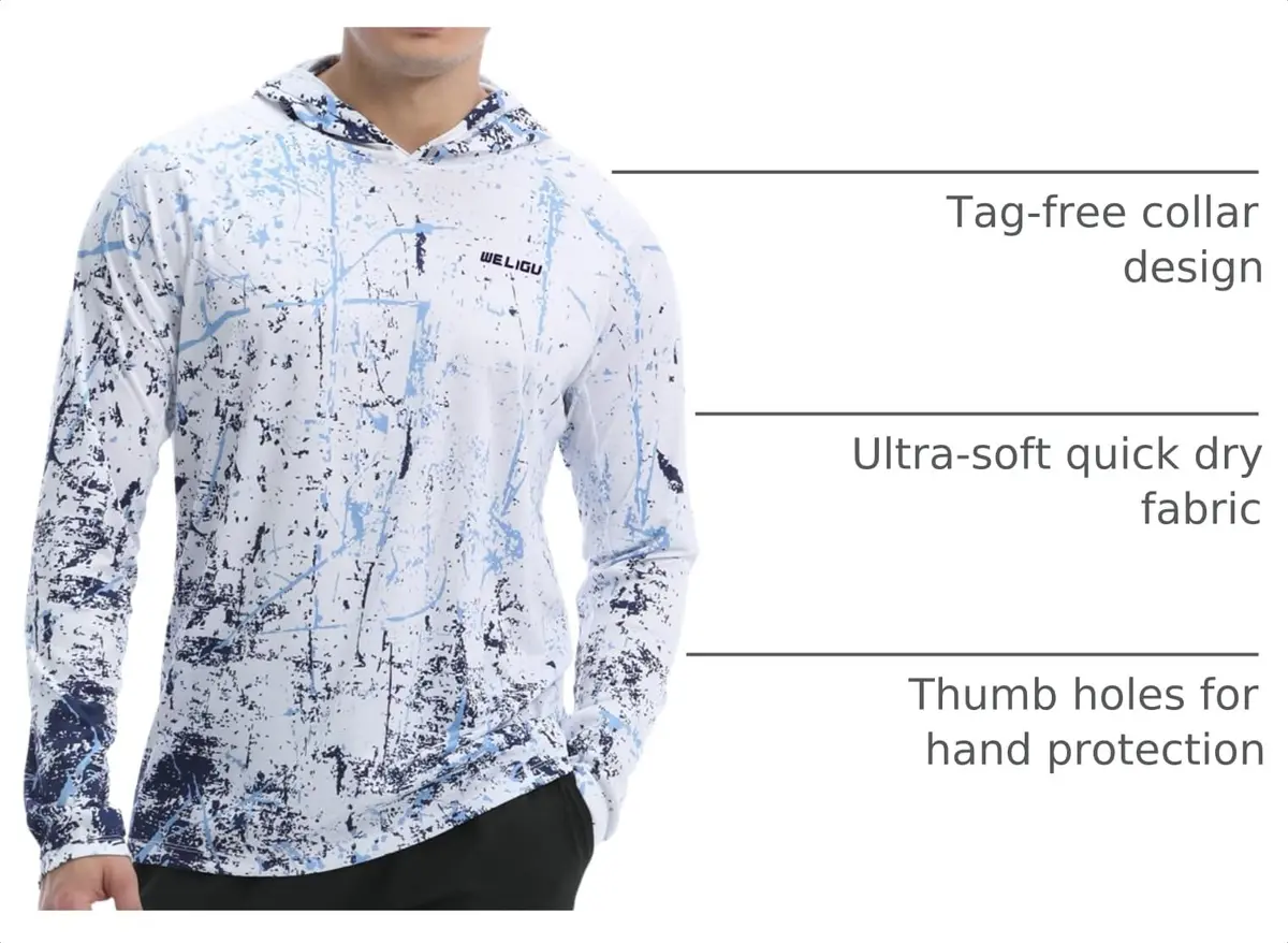 WELIGU Men's UPF 50+ Sun Protection Hoodie | Long Sleeve Water Sports Shirt, Lightweight & Quick Dry (0.272kg) - view 4