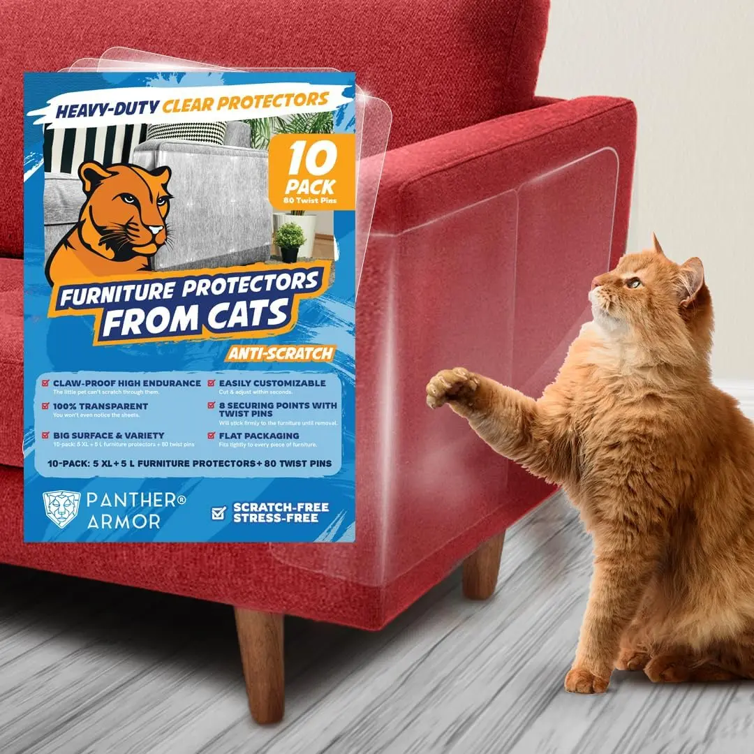 Panther Armor Clear Furniture Protector Sheets with Twist Pins | Protects Fabric Sofas & Chairs from Cat Scratching - main product image