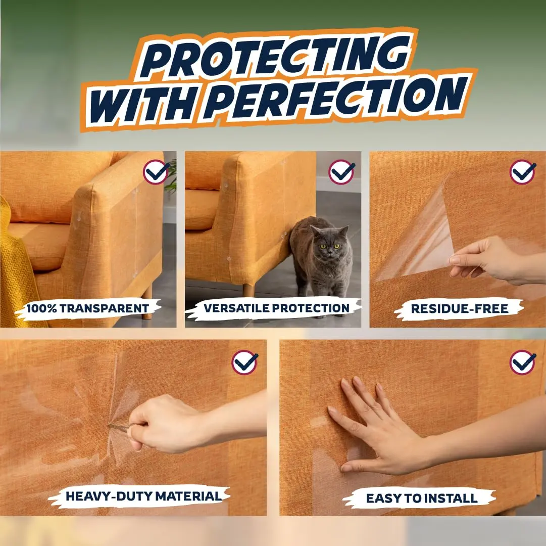 Panther Armor Clear Furniture Protector Sheets with Twist Pins | Protects Fabric Sofas & Chairs from Cat Scratching - view 4