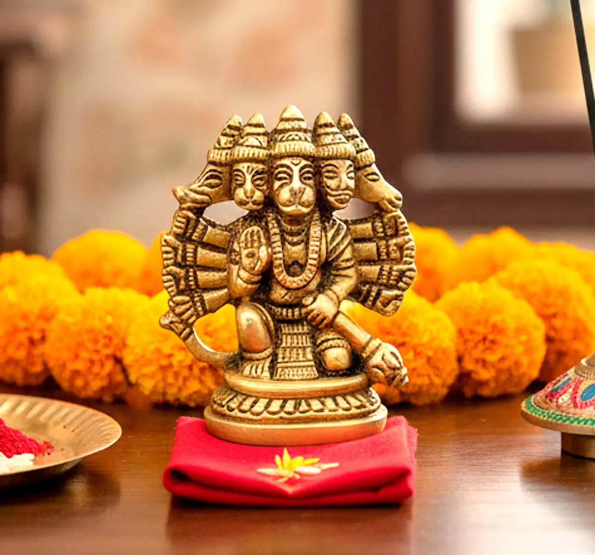 eSplanade Brass Panchmukhi Hanuman Idol Statue 6.5 cm (2.5 Inch) | Handmade Religious Sculpture for Home & Office - main product image
