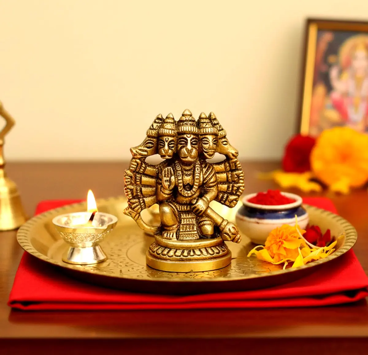 eSplanade Brass Panchmukhi Hanuman Idol Statue 6.5 cm (2.5 Inch) | Handmade Religious Sculpture for Home & Office - view 2