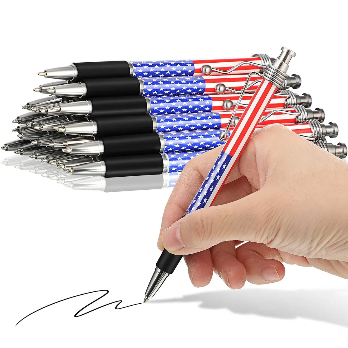 Tenare Patriotic American Flag Ballpoint Pen 16 Pack | Smooth Black Ink, 1.0mm Point, Red White Blue | Veteran & Independence Day Gift - main product image