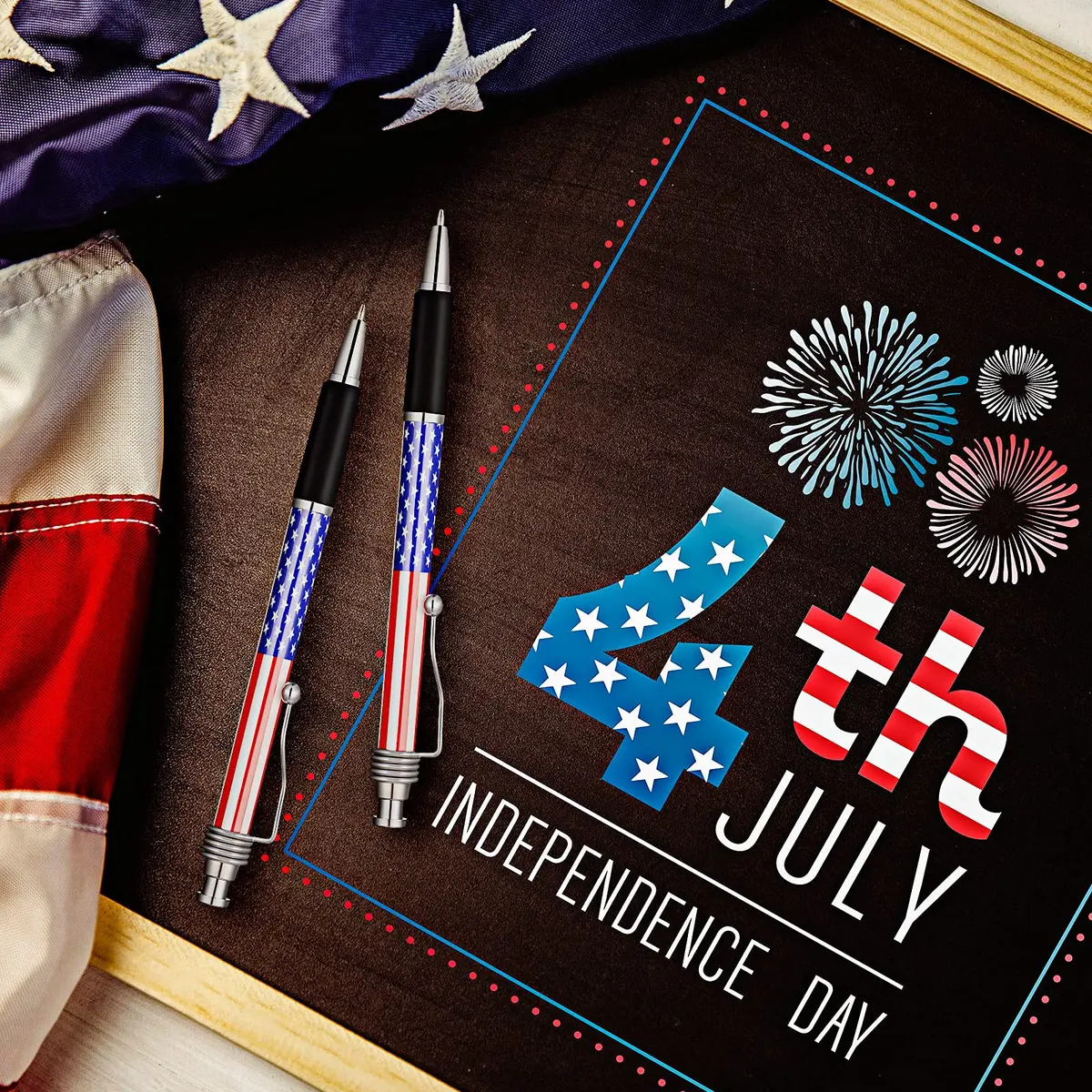 Tenare Patriotic American Flag Ballpoint Pen 16 Pack | Smooth Black Ink, 1.0mm Point, Red White Blue | Veteran & Independence Day Gift - view 3