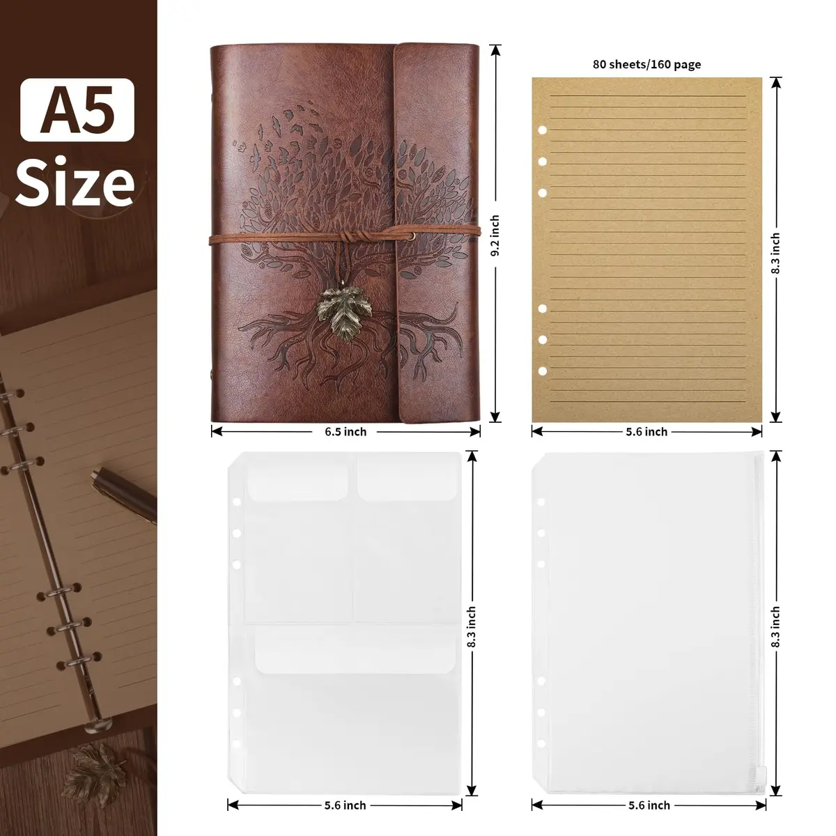 Billtigif Leather Journal Notebook, Refillable Vintage 6.5"x9.2" | Premium Handcrafted Writing Companion - view 2