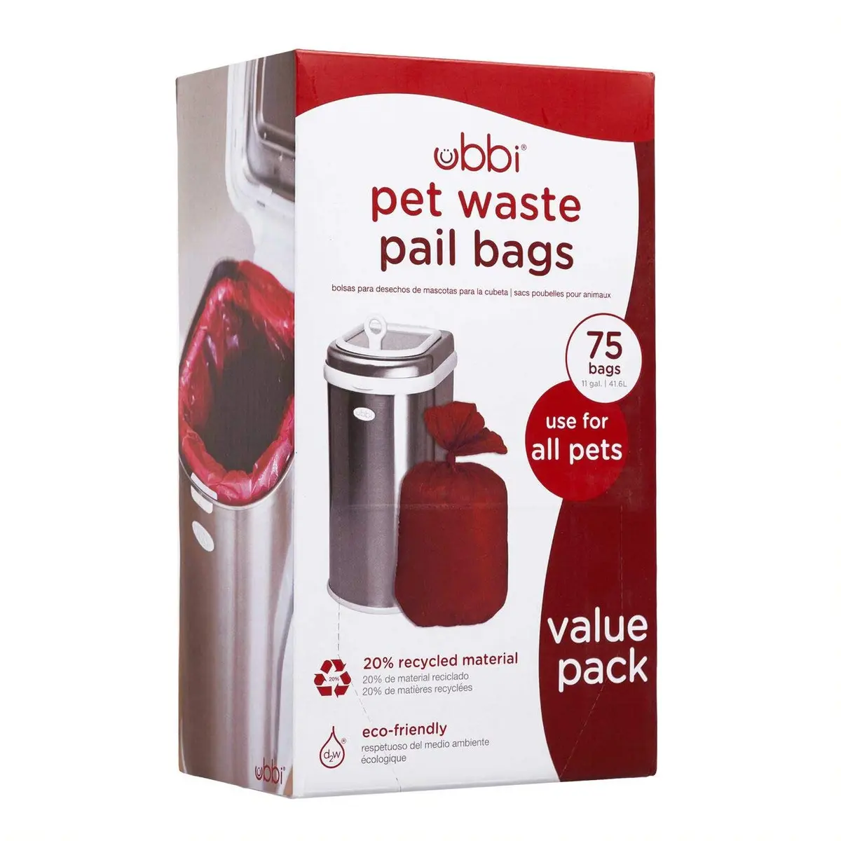 Ubbi Pet Waste Pail Bags, 75 Count | Leak-Proof, 13-Gallon Capacity, Made with 20% Recycled Material - main product image