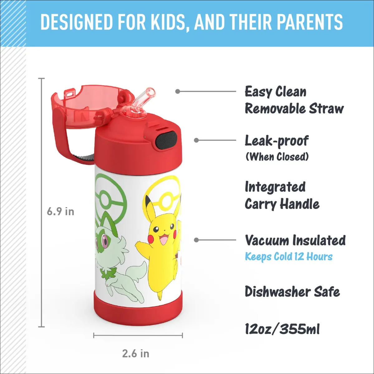 THERMOS Kids Stainless Steel Insulated Water Bottle, 12oz | Keeps Drinks Cold 12 Hours, BPA-Free - view 2