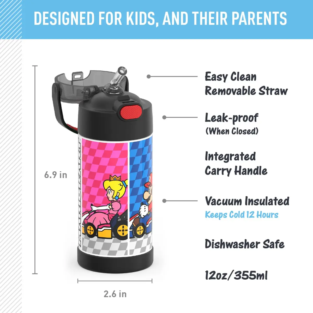 THERMOS FUNTAINER Water Bottle with Straw 12oz | Kids Stainless Steel Vacuum Insulated Bottle - view 2