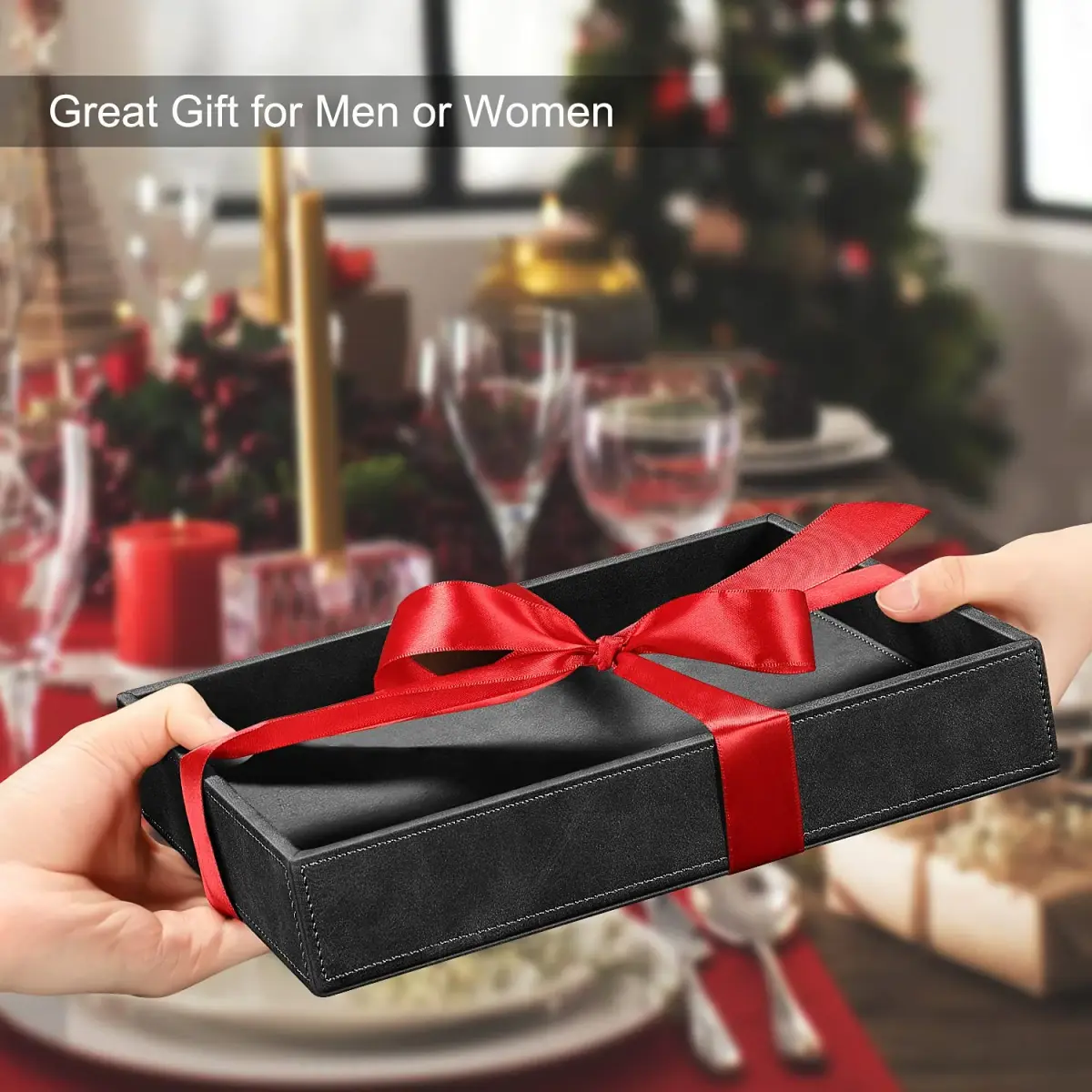 SITHON Valet Tray Desk Organizer PU Leather Catchall 26.5cm x 22cm x 5cm | Organizes Essentials Neatly - view 8