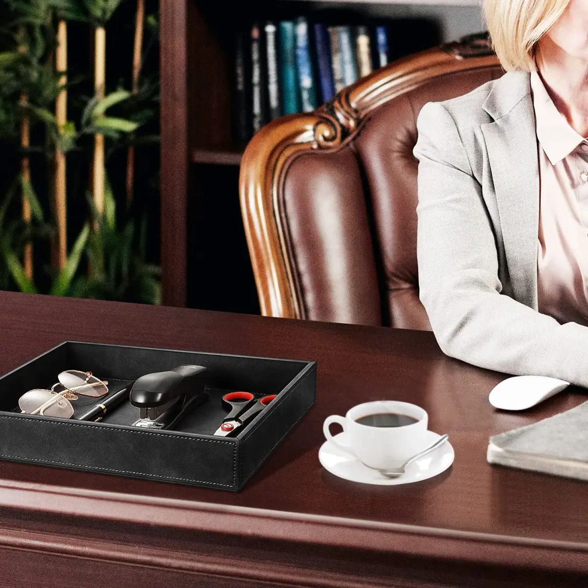 SITHON Valet Tray Desk Organizer PU Leather Catchall 26.5cm x 22cm x 5cm | Organizes Essentials Neatly - view 3