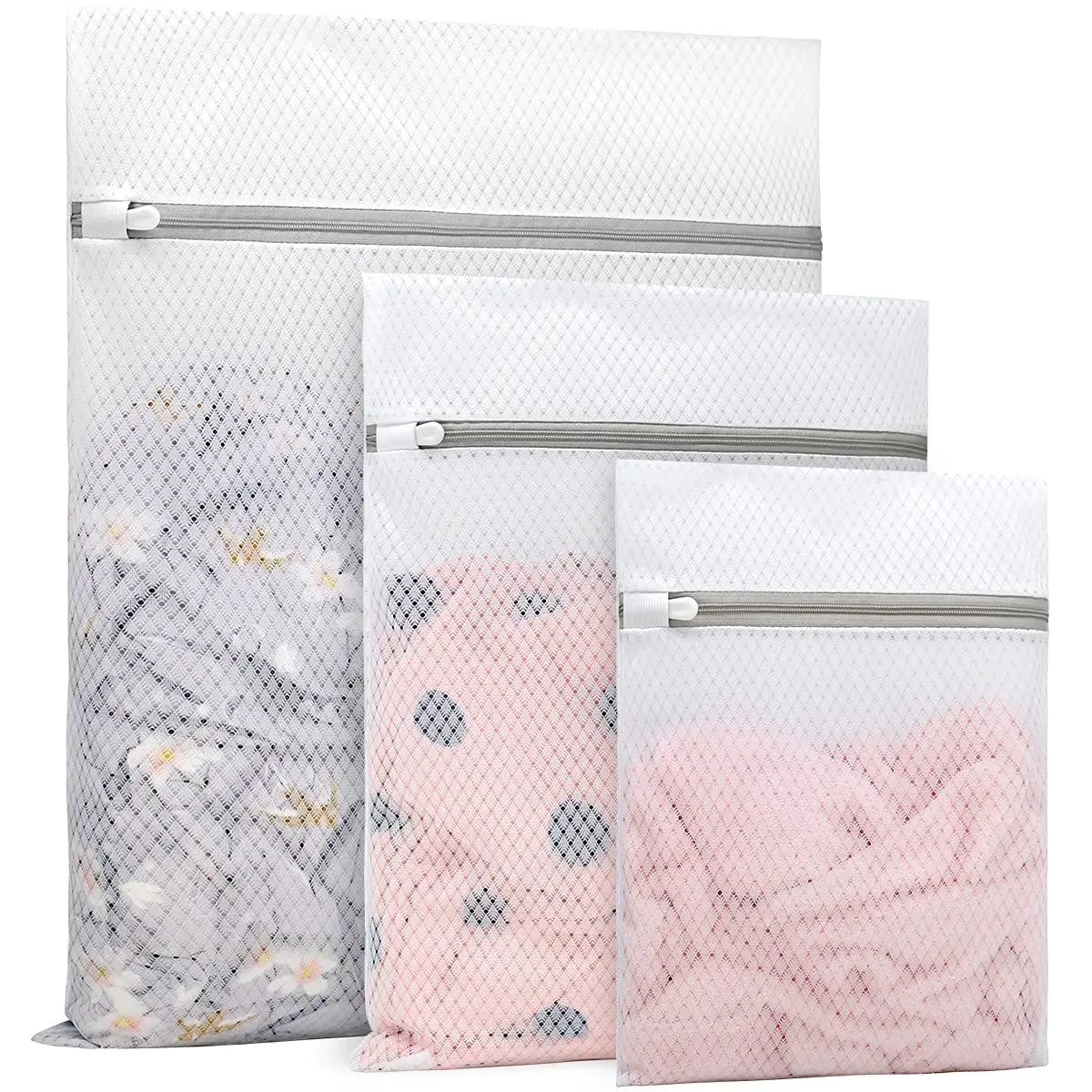 Muchfun 3Pcs Durable Diamond Mesh Laundry Bags for Delicates | Breathable, Rustproof Zipper, Long-lasting (70-120 chars) - main product image