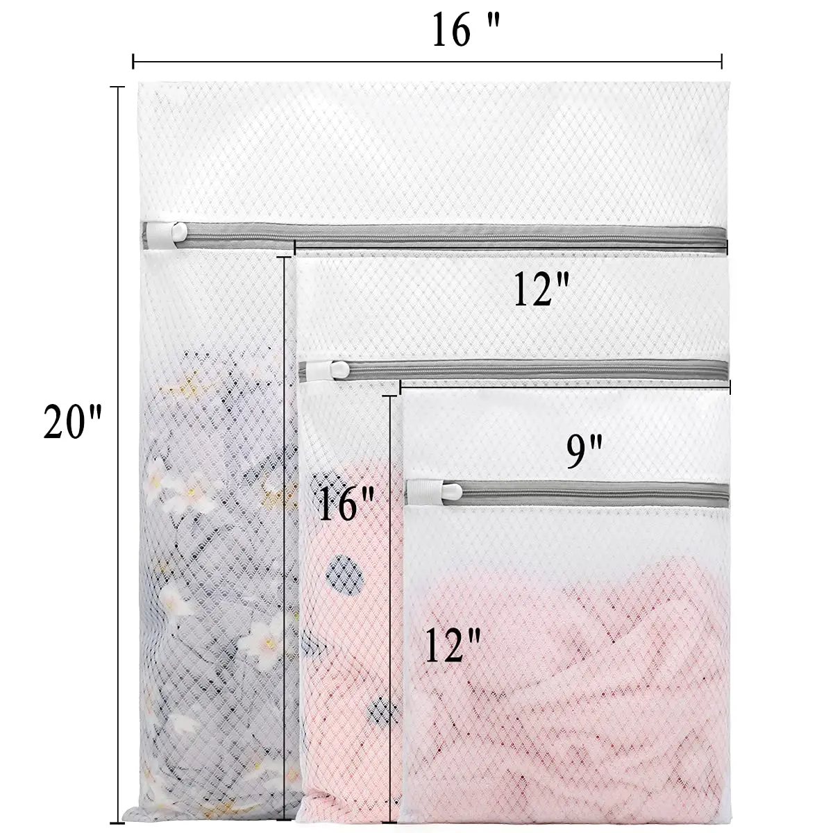 Muchfun 3Pcs Durable Diamond Mesh Laundry Bags for Delicates | Breathable, Rustproof Zipper, Long-lasting (70-120 chars) - view 5
