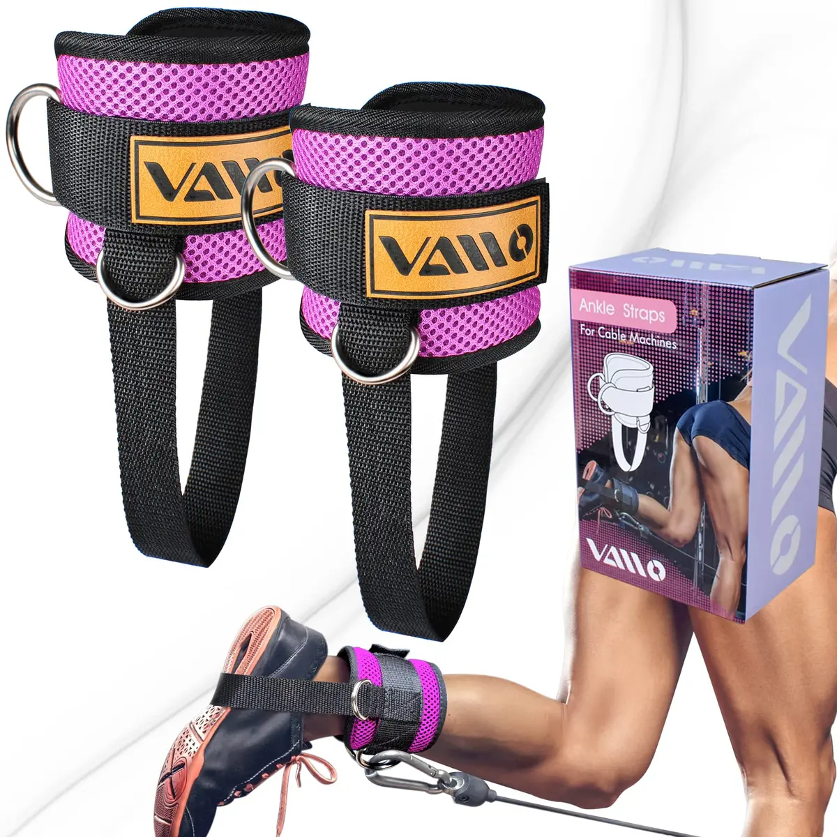 VAIIO Purple Ankle Straps for Cable Machines, 220g (7.76 oz) Pair | Adjustable Comfort Fit Nylon - main product image