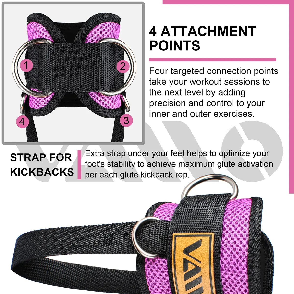 VAIIO Purple Ankle Straps for Cable Machines, 220g (7.76 oz) Pair | Adjustable Comfort Fit Nylon - view 3