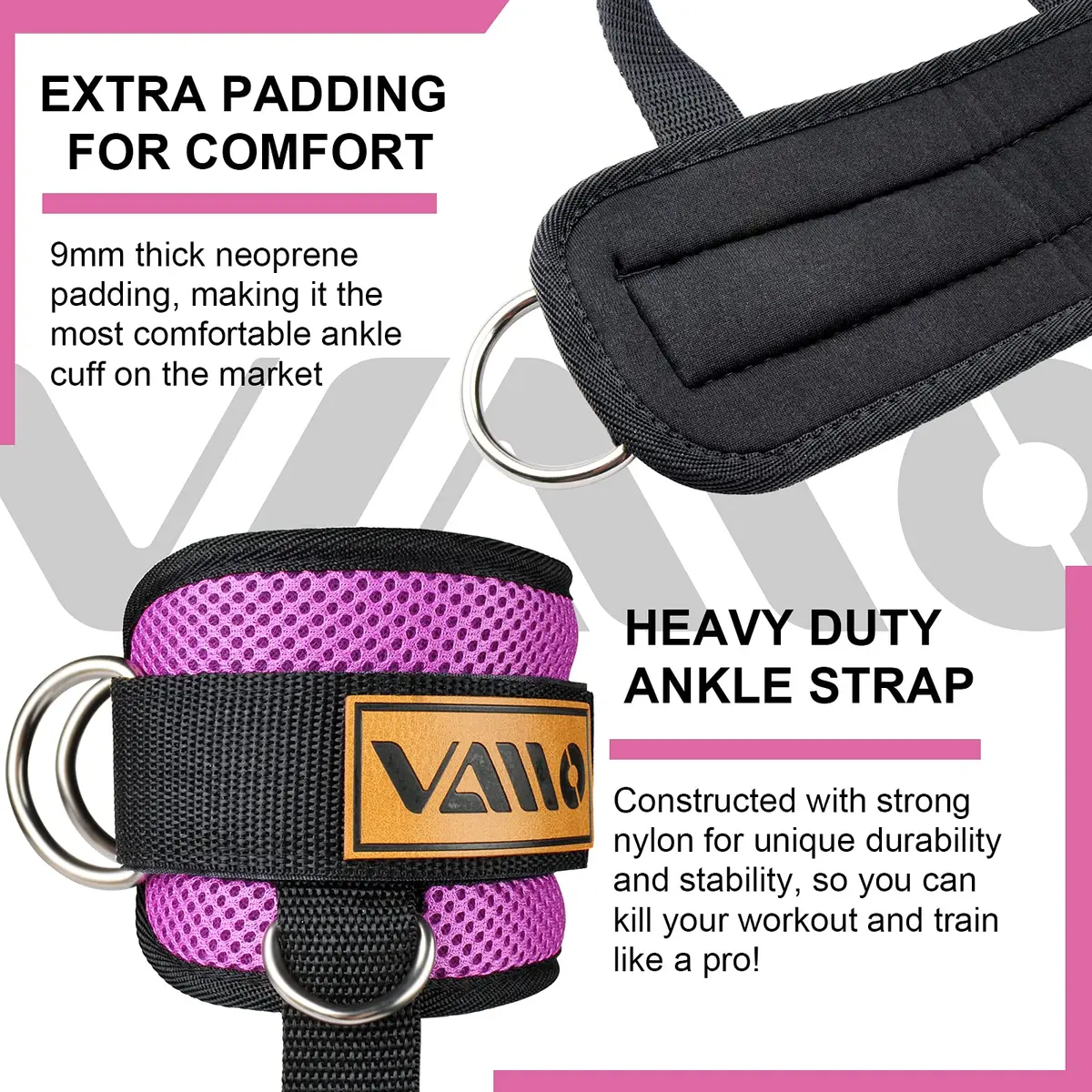 VAIIO Purple Ankle Straps for Cable Machines, 220g (7.76 oz) Pair | Adjustable Comfort Fit Nylon - view 4