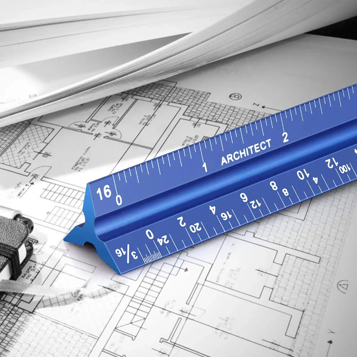 Hutou 12" Architectural Scale Ruler Aluminum Blue | Precision Drafting Tool - view 7
