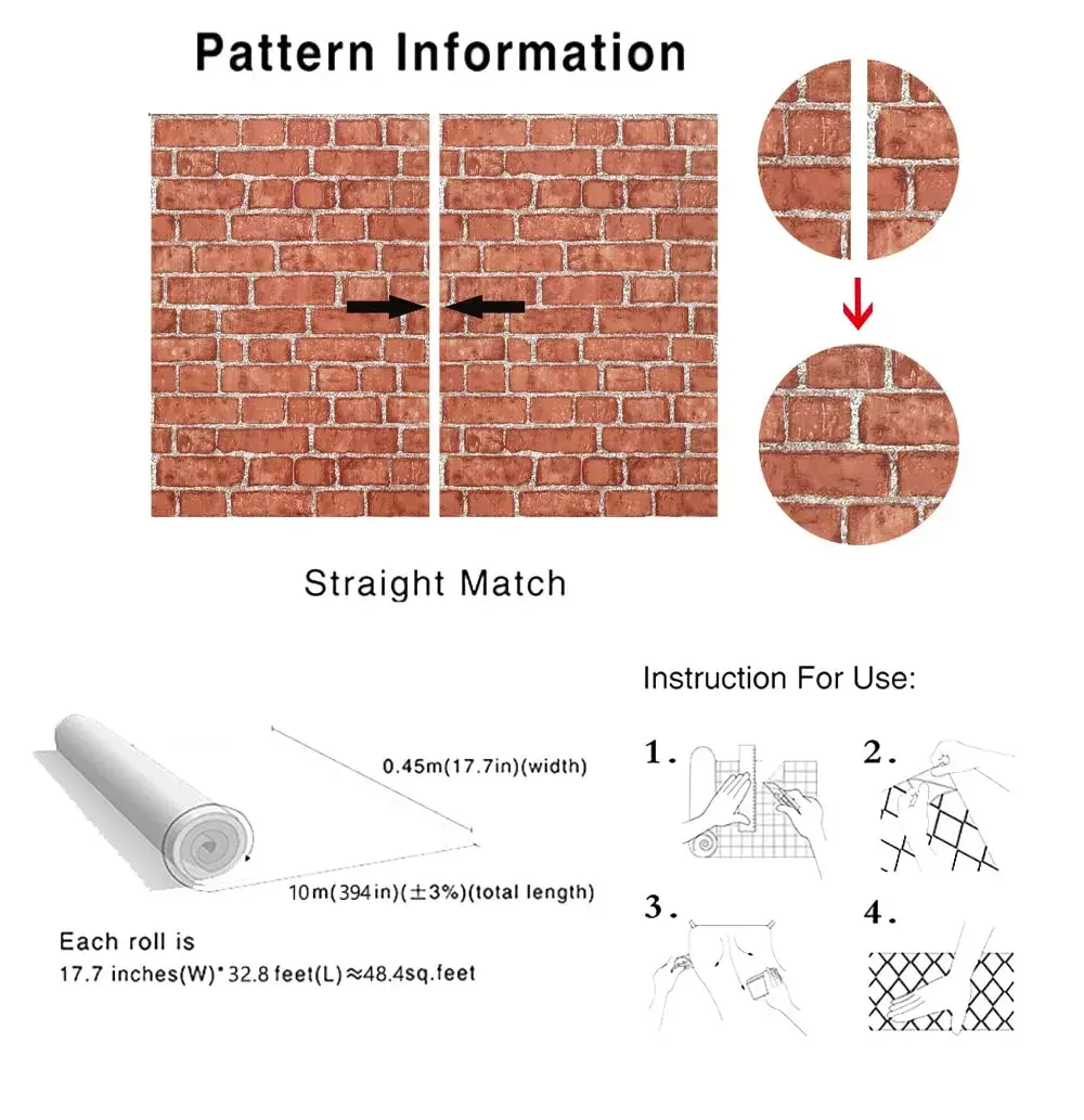 Cohoo Home Red Brick Wallpaper Peel and Stick Contact Paper 393”×17.7” | Realistic Faux Brick for Walls - view 5