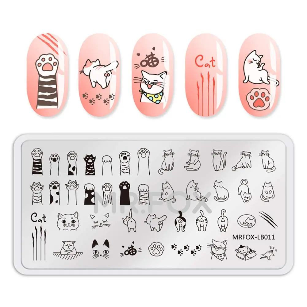 MR.FOX 5 pcs Nail Printing Board Set with Cat, Unicorn & Puppy Patterns | Reusable Stainless Steel Templates for DIY Nail Art - view 2