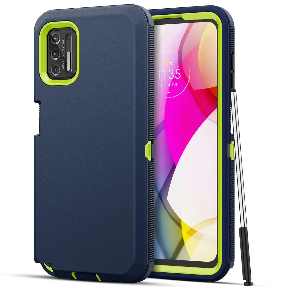 Jiunai Moto G Stylus 2021 Case 3-Piece Set | Heavy Duty Shockproof Blue - main product image