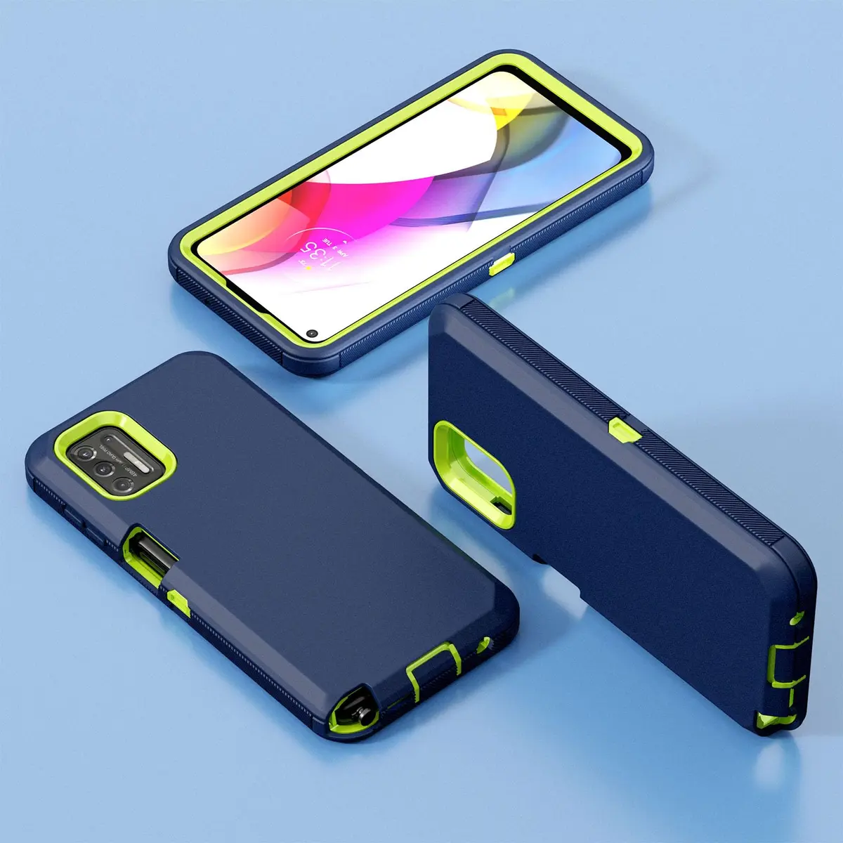 Jiunai Moto G Stylus 2021 Case 3-Piece Set | Heavy Duty Shockproof Blue - view 6