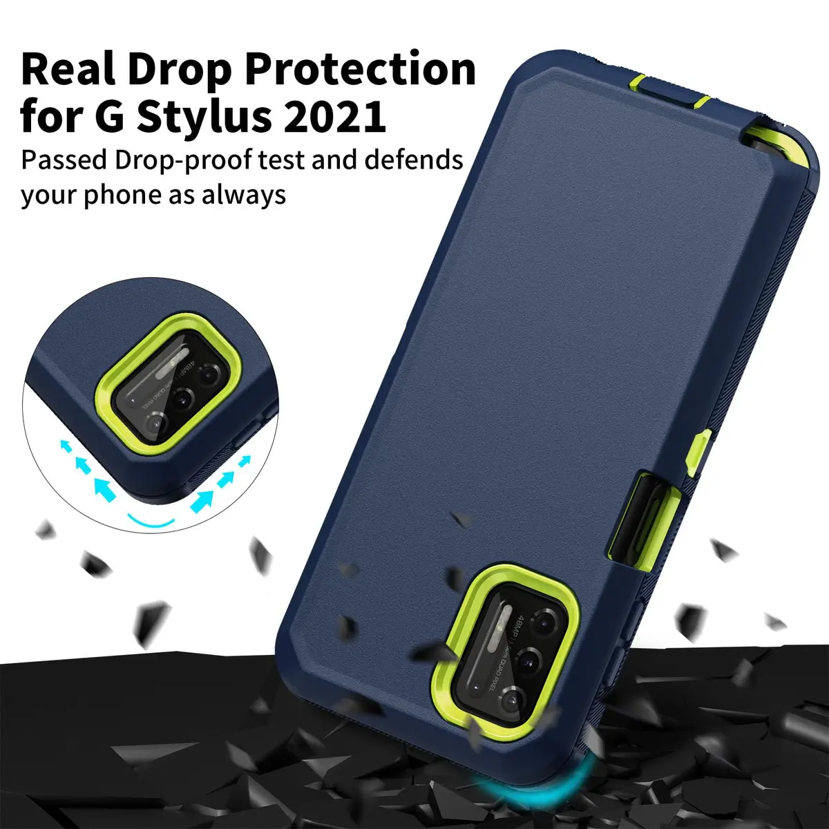 Jiunai Moto G Stylus 2021 Case 3-Piece Set | Heavy Duty Shockproof Blue - view 2