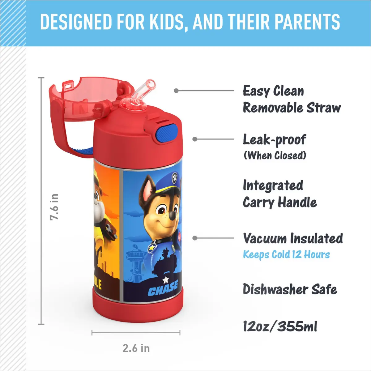 THERMOS FUNTAINER Water Bottle with Straw, 12oz | Keeps Drinks Cold 12 Hours, Kid-Friendly Design - view 2