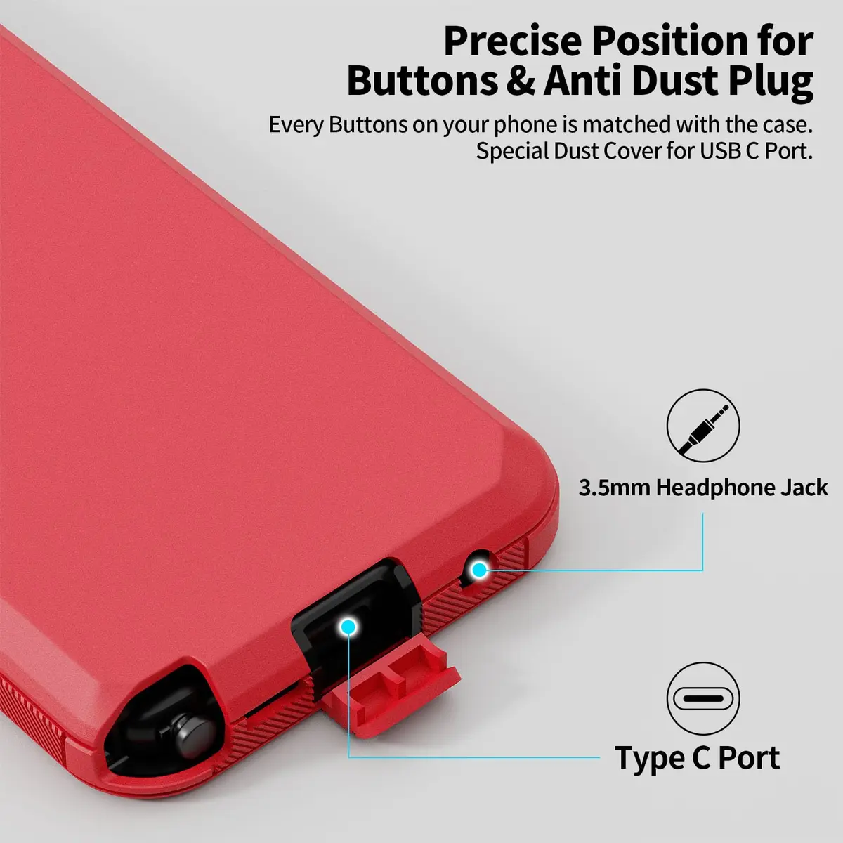 Jiunai Heavy Duty Shockproof Case for Moto G Stylus 2021 | Red, 3-Piece Armor Hybrid with Dust Plug - view 4