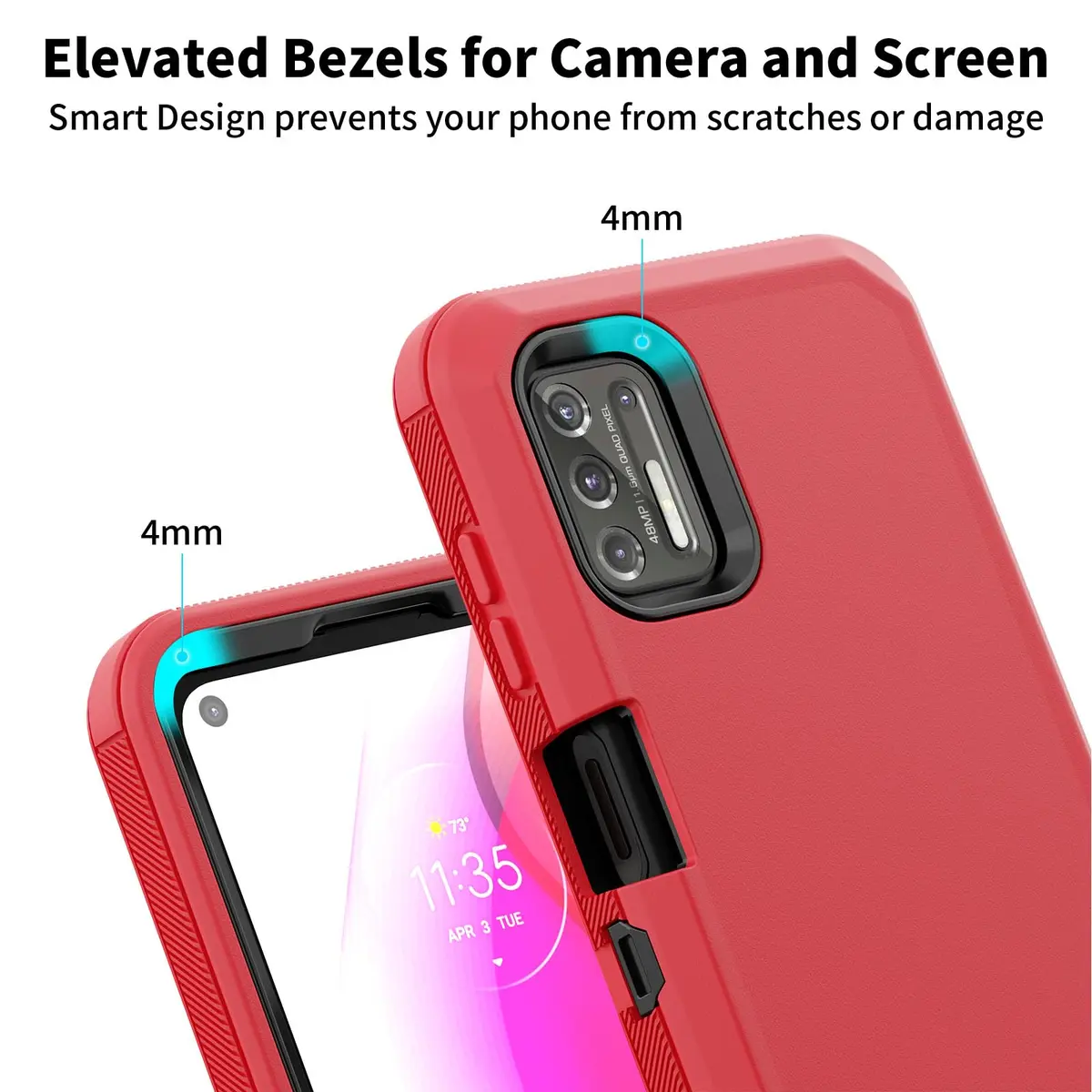 Jiunai Heavy Duty Shockproof Case for Moto G Stylus 2021 | Red, 3-Piece Armor Hybrid with Dust Plug - view 5