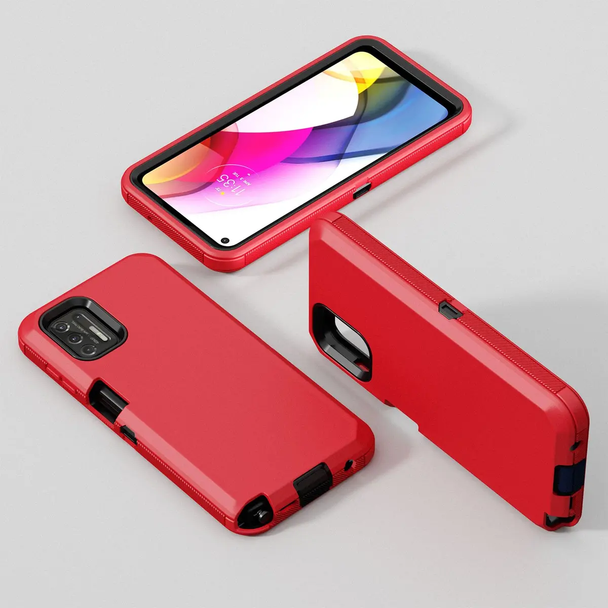 Jiunai Heavy Duty Shockproof Case for Moto G Stylus 2021 | Red, 3-Piece Armor Hybrid with Dust Plug - view 6