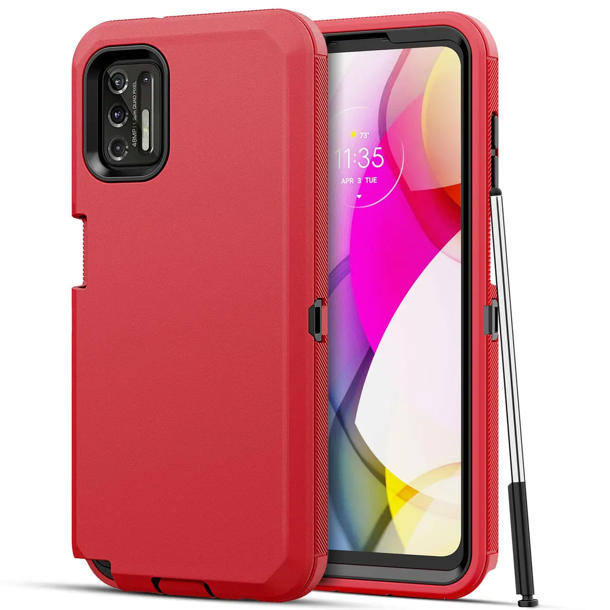 Jiunai Heavy Duty Shockproof Case for Moto G Stylus 2021 | Red, 3-Piece Armor Hybrid with Dust Plug - main product image