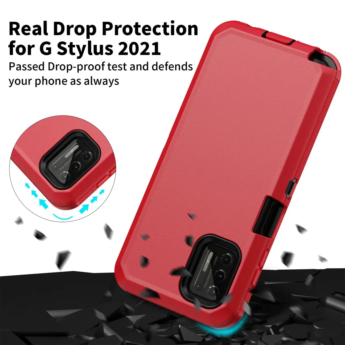 Jiunai Heavy Duty Shockproof Case for Moto G Stylus 2021 | Red, 3-Piece Armor Hybrid with Dust Plug - view 2