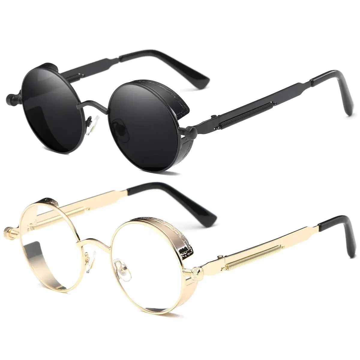 Dollger Vintage Steampunk Round Sunglasses 2 Pairs Pack | UV400 Protection for Men & Women - main product image