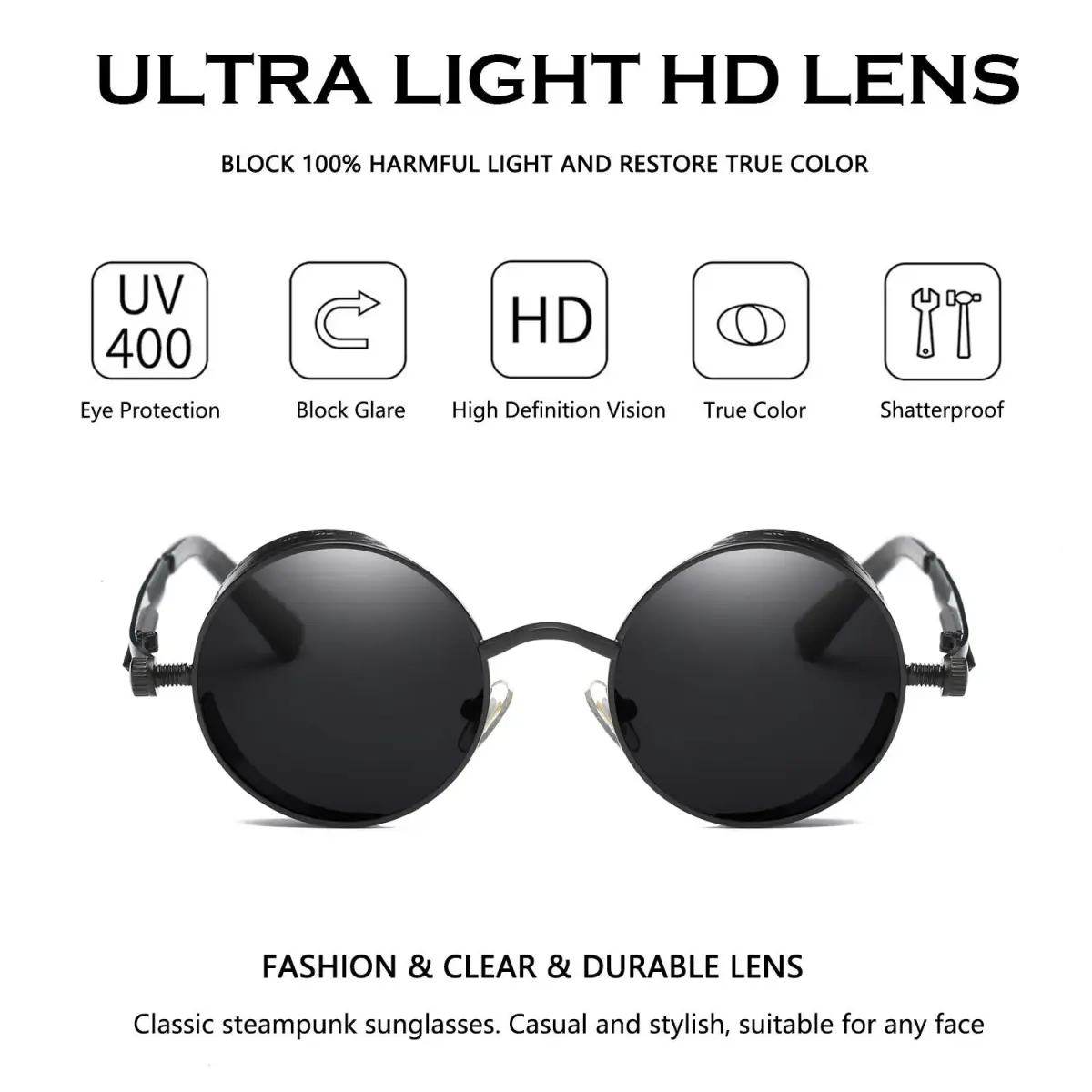 Dollger Vintage Steampunk Round Sunglasses 2 Pairs Pack | UV400 Protection for Men & Women - view 4