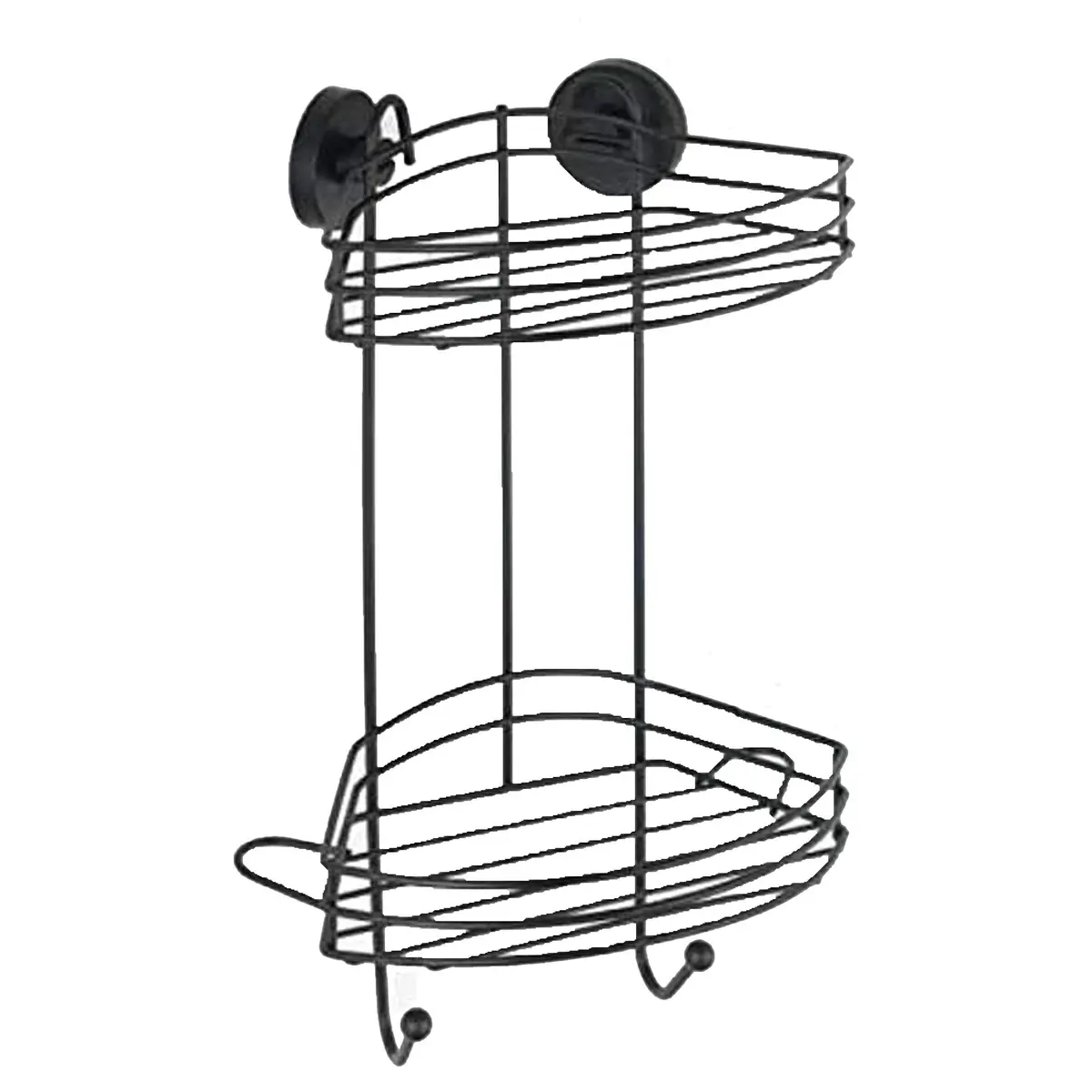 WENKO Vacuum-Loc Corner Shelf 2 Tier Black 23 x 43 x 21 cm | Mounts Without Drilling, Holds 33kg - main product image