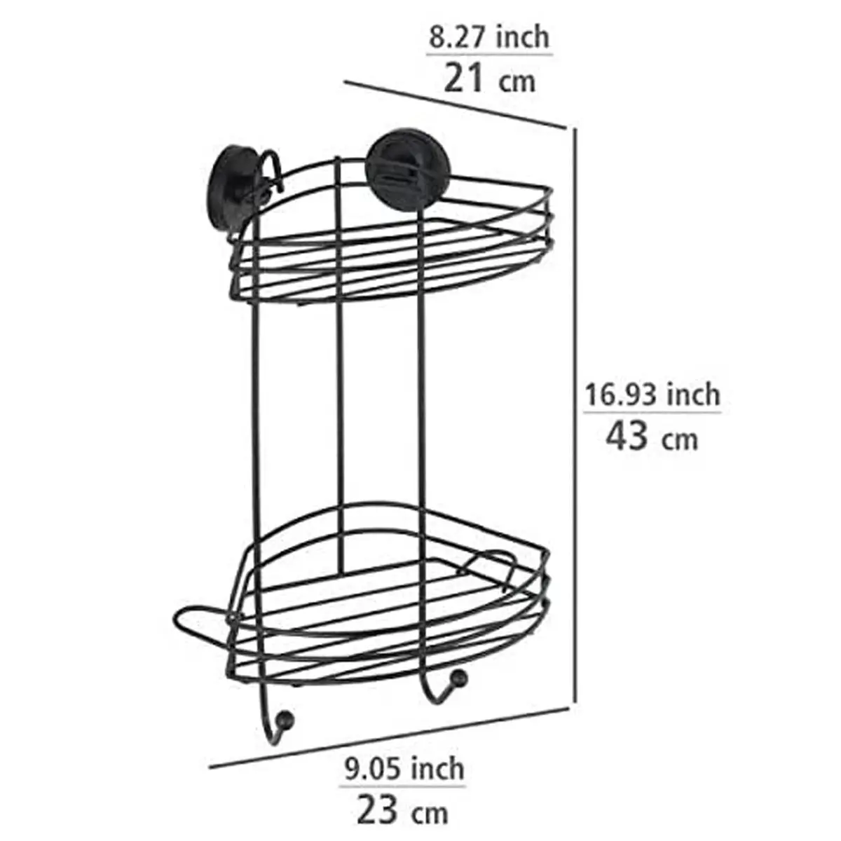 WENKO Vacuum-Loc Corner Shelf 2 Tier Black 23 x 43 x 21 cm | Mounts Without Drilling, Holds 33kg - view 5