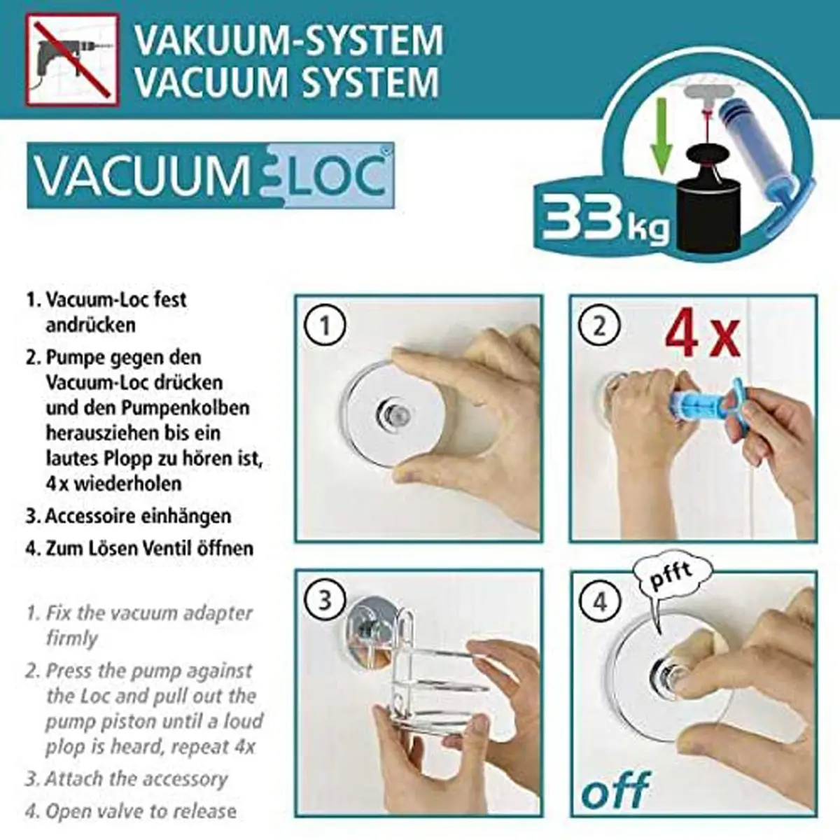 WENKO Vacuum-Loc Corner Shelf 2 Tier Black 23 x 43 x 21 cm | Mounts Without Drilling, Holds 33kg - view 6