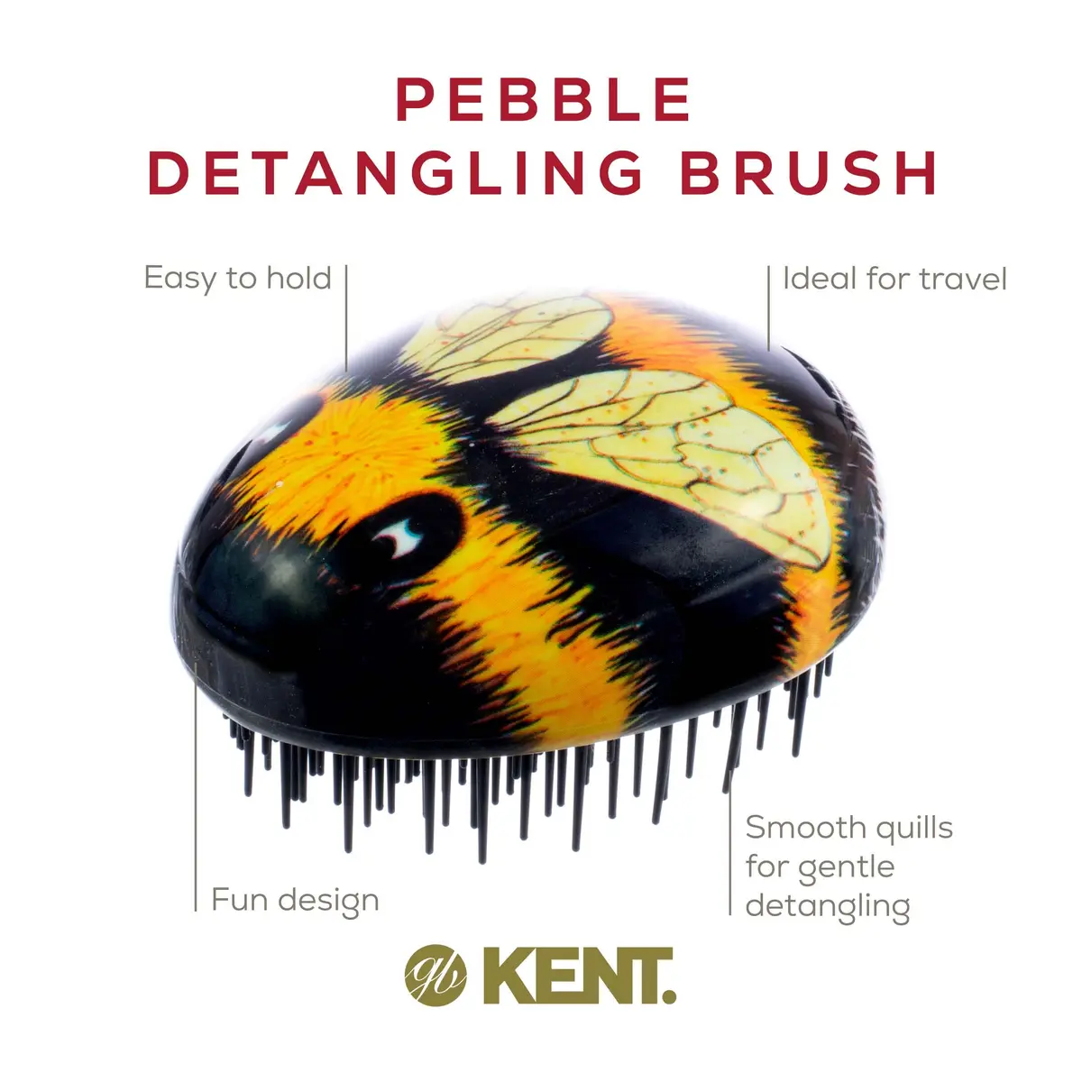 KENT PBEE Bumblebee Pebble Scalp Massager Shampoo Shower Brush Travel Size Detangler for Kids & Adults - view 4