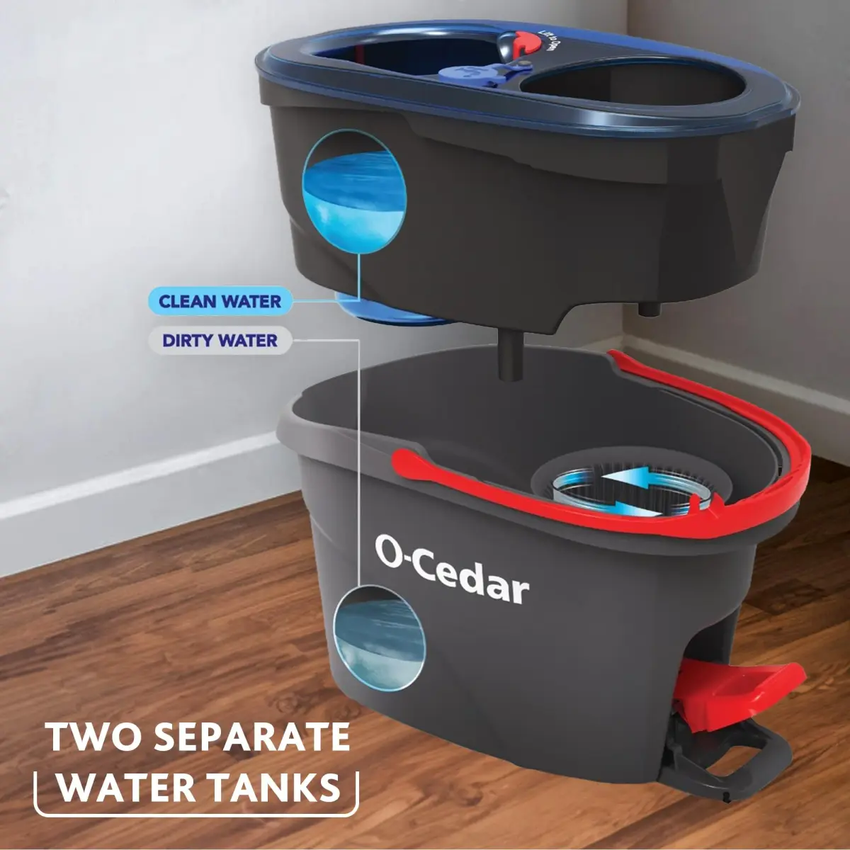 O-Cedar EasyWring RinseClean Microfiber Spin Mop & Bucket Floor Cleaning System with 4 Mop Heads | Cleans 99% Bacteria with Water - view 2