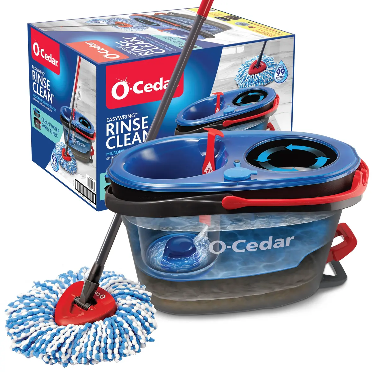 O-Cedar RinseClean Spin Mop & Bucket System with Dual Tanks | 3L (0.79gal) Capacity | Removes 99% of Bacteria - main product image